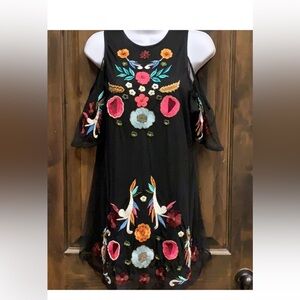 Floral Embroidered Black Mini Dress Kyra Sz L